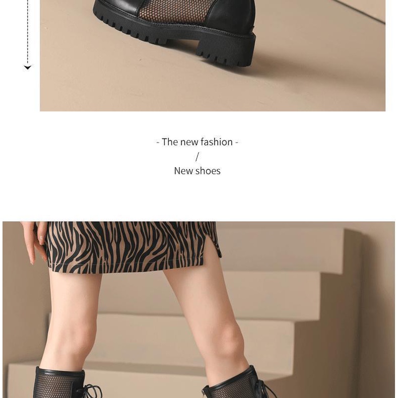 Giày Bốt Đen Cổ Cao Đế Dày Buộc Dây Phối Lưới Thời Trang Mùa Hè 2023 Cho Nữ