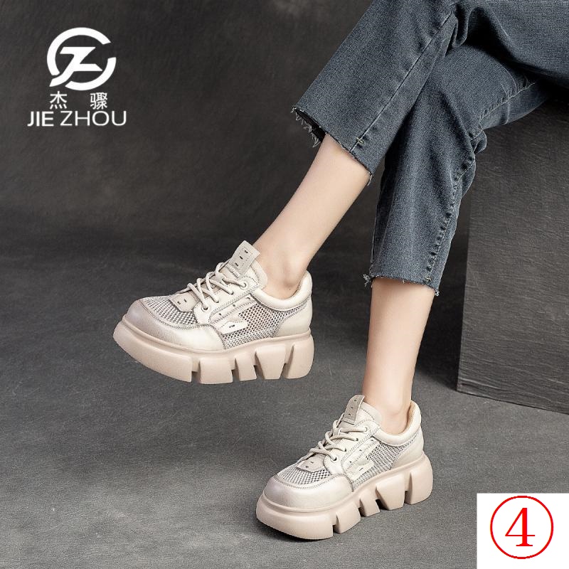 Giày Sandal Da Đế Dày Phối Lưới Thoáng Khí Thời Trang Mùa Hè Cho Nữ