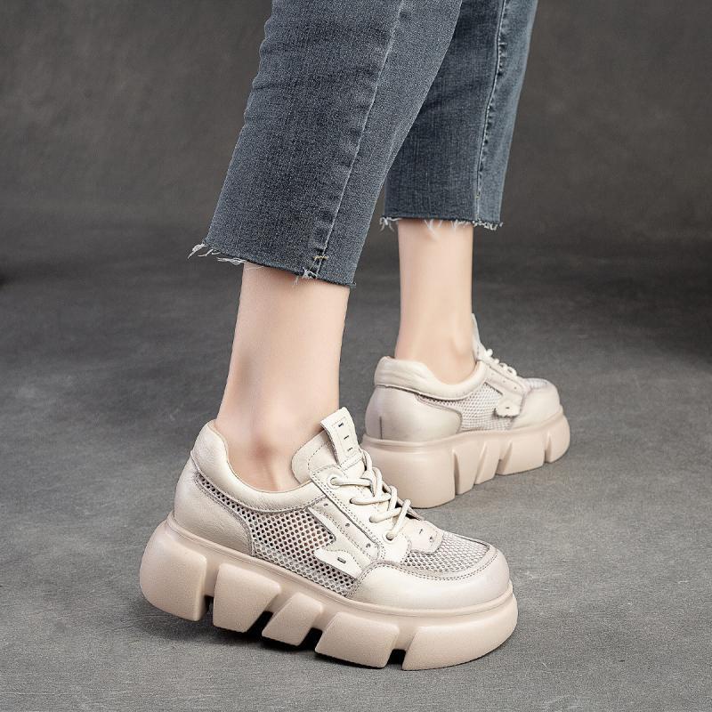 Giày Sandal Da Đế Dày Phối Lưới Thoáng Khí Thời Trang Mùa Hè Cho Nữ