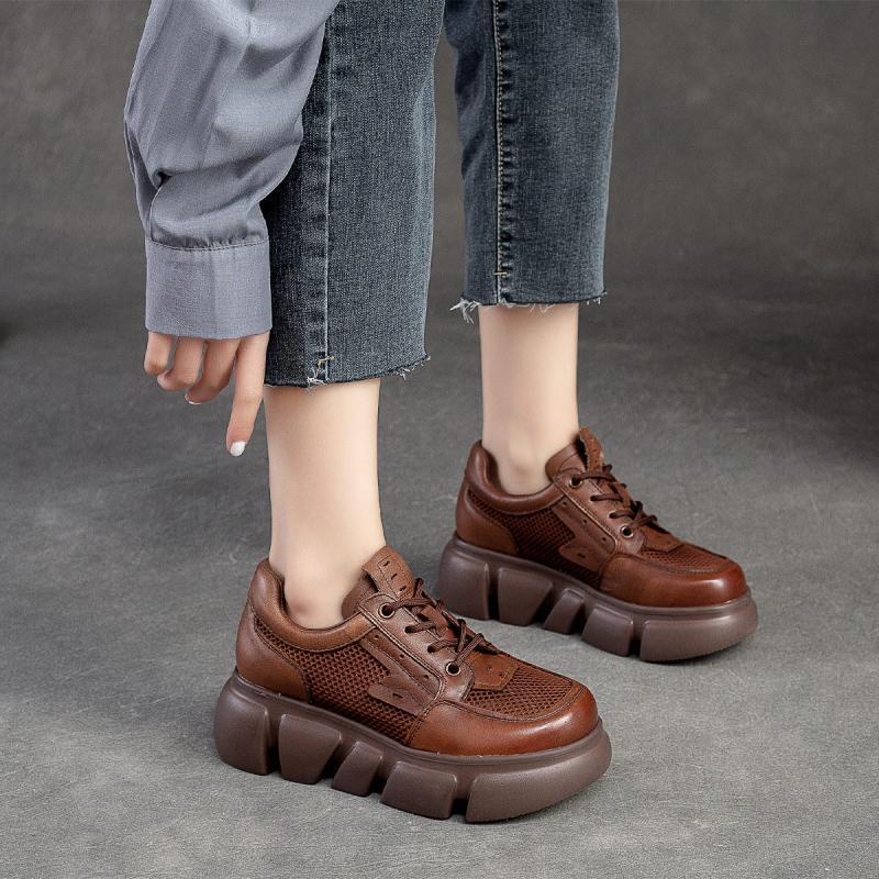 Giày Sandal Da Đế Dày Phối Lưới Thoáng Khí Thời Trang Mùa Hè Cho Nữ