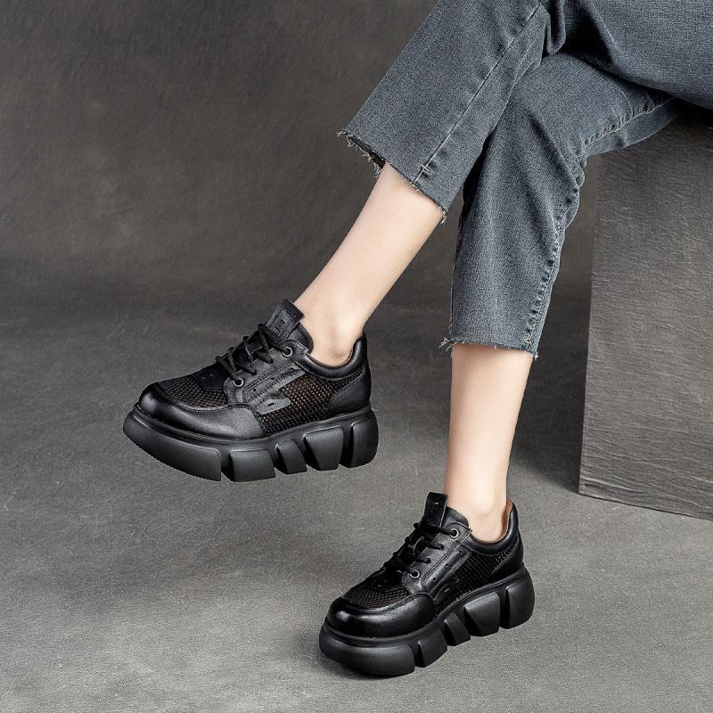 Giày Sandal Da Đế Dày Phối Lưới Thoáng Khí Thời Trang Mùa Hè Cho Nữ