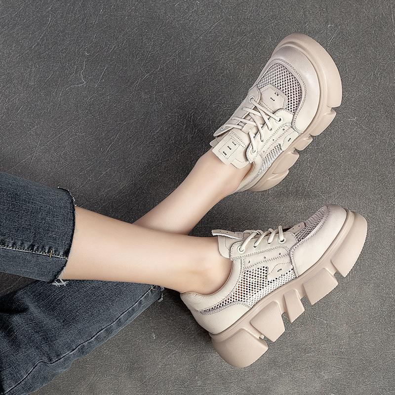 Giày Sandal Da Đế Dày Phối Lưới Thoáng Khí Thời Trang Mùa Hè Cho Nữ