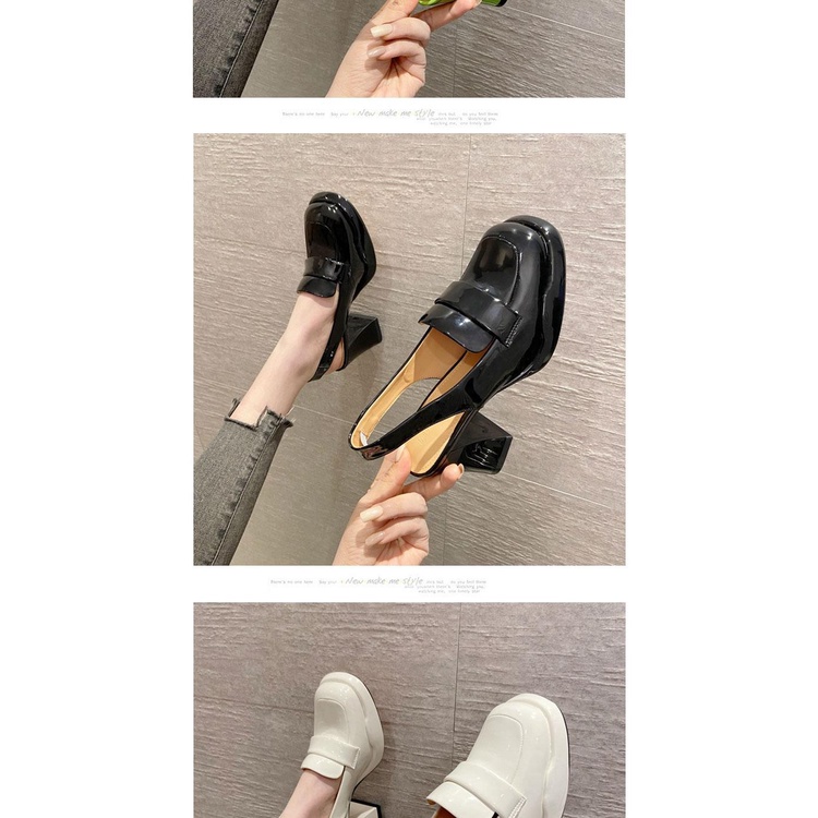 Giày Sandal Cao Gót Da Bóng Mũi Vuông 2 Lớp Chống Nước Thời Trang Xuân Hè Cho Nữ