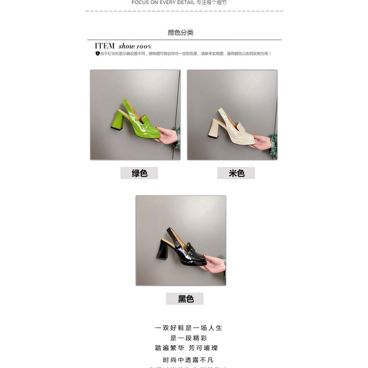 Giày Sandal Cao Gót Da Bóng Mũi Vuông 2 Lớp Chống Nước Thời Trang Xuân Hè Cho Nữ