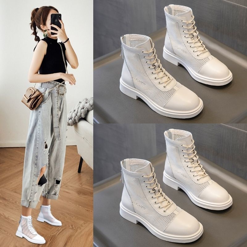 Giày Bốt Martin Da Mỏng Phối Lưới Thoáng Khí Thời Trang Mùa Hè 2023 Cho Nữ