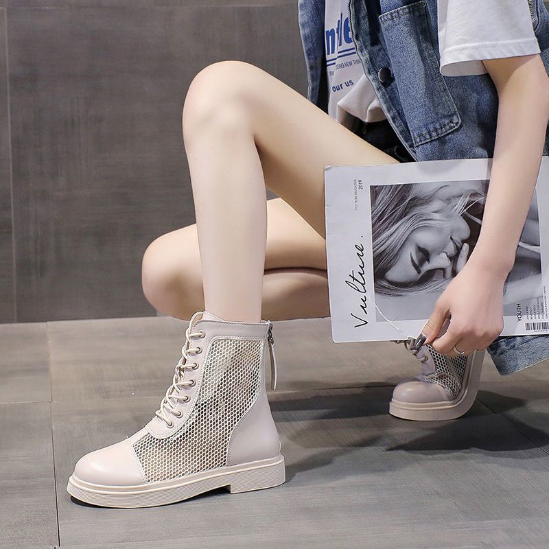 Giày Bốt Martin Da Mỏng Phối Lưới Thoáng Khí Thời Trang Mùa Hè 2023 Cho Nữ