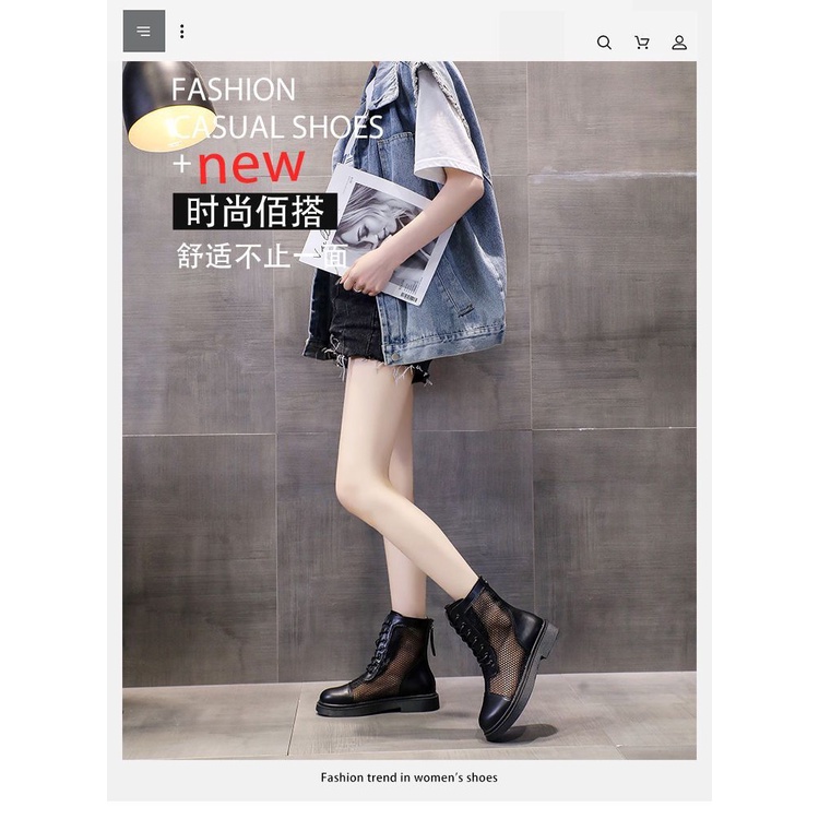 Giày Bốt Martin Da Mỏng Phối Lưới Thoáng Khí Thời Trang Mùa Hè 2023 Cho Nữ