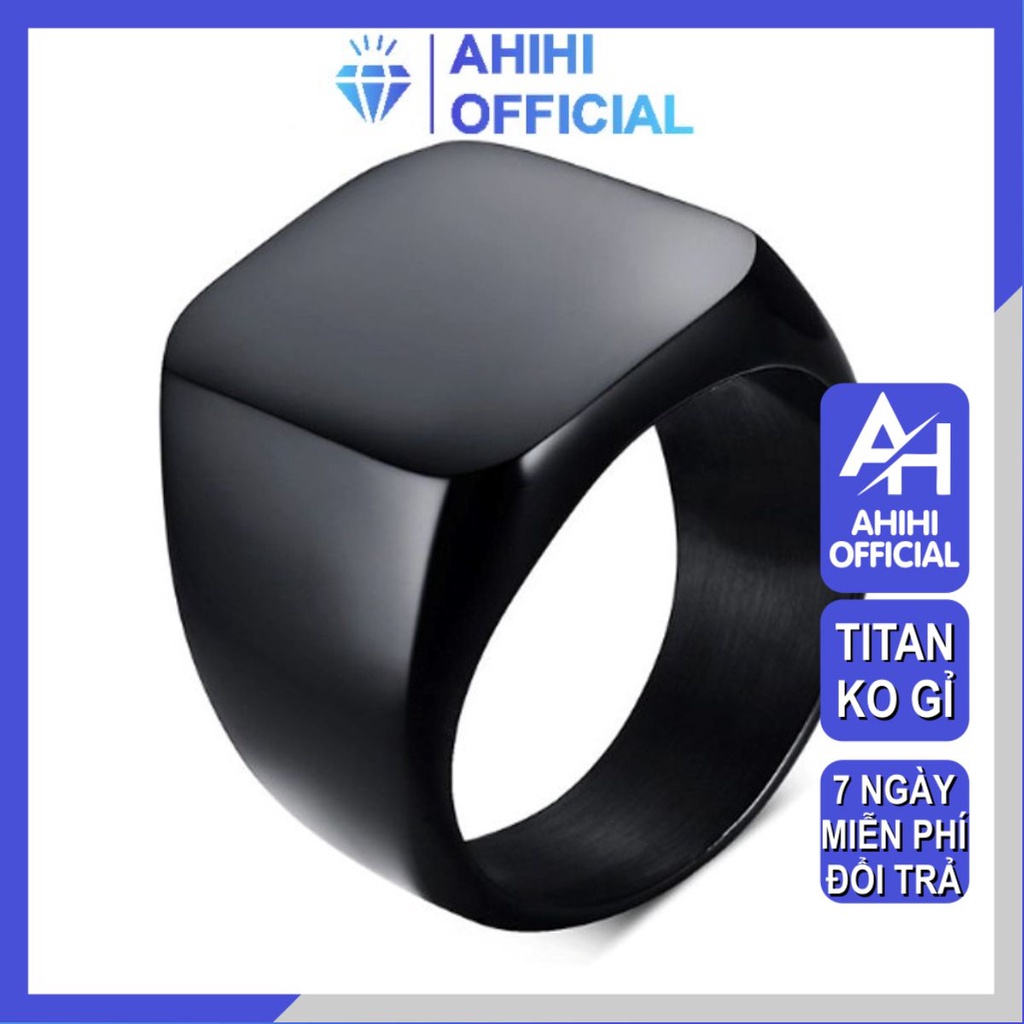 Nhẫn nam titan thời trang rẻ đẹp kiểu mặt trơn vuông to titan cao cấp thép không gỉ ahihi.official màu mạ đen PTNNA25