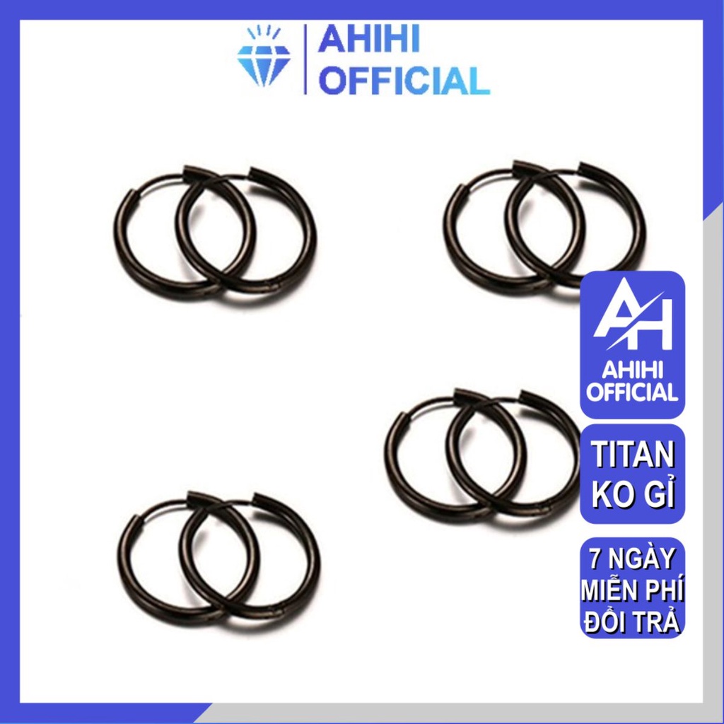 Bông tai nam đẹp thời trang titan cao cấp titan thép không gỉ kiểu khoen tròn ahihi.official màu đen PTBTNA157