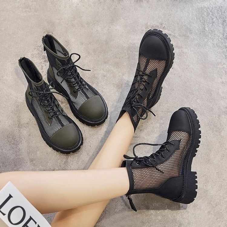Giày Bốt Martin Mỏng Đế Dày Phối Lưới Thoáng Khí Thời Trang Xuân Hè 2023 Cho Nữ