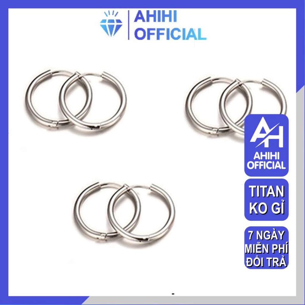 Bông tai nam titan đẹp thời trang cao cấp titan thép không gỉ kiểu khoen tròn ahihi.official màu trắng PTBTNA155