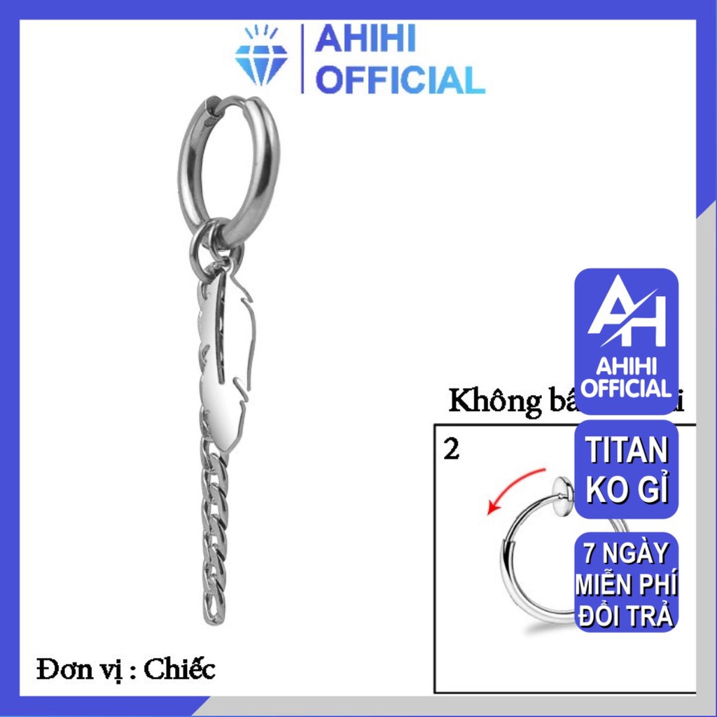 Bông tai nam titan cao cấp đẹp thép không gỉ 1 chiếc kpop kiểu lông vũ không bấm lỗ tai ahihi.official PTBTNA02