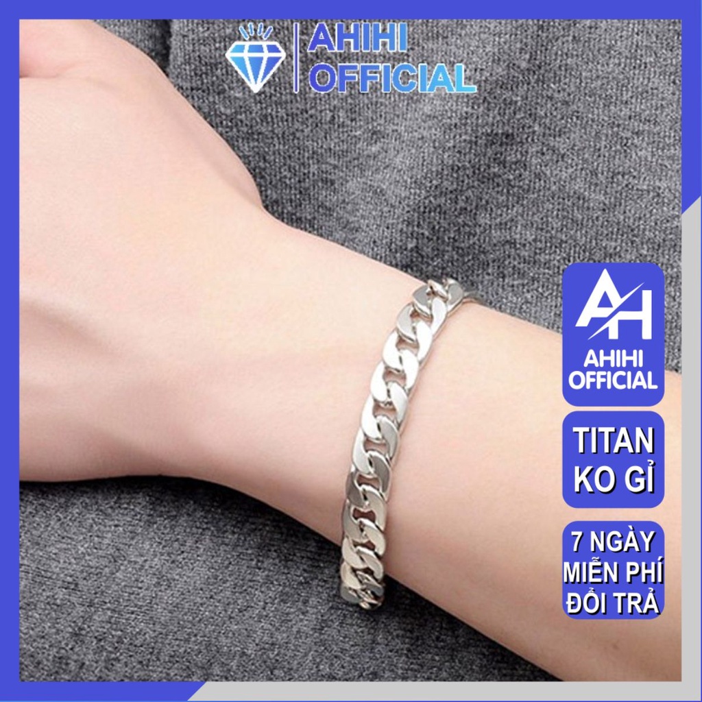Lắc tay nam cao cấp đẹp sang trọng titan inox thép không gỉ kiểu lặc đơn ahihi.official cỡ 9mm màu trắng PTLTNA76