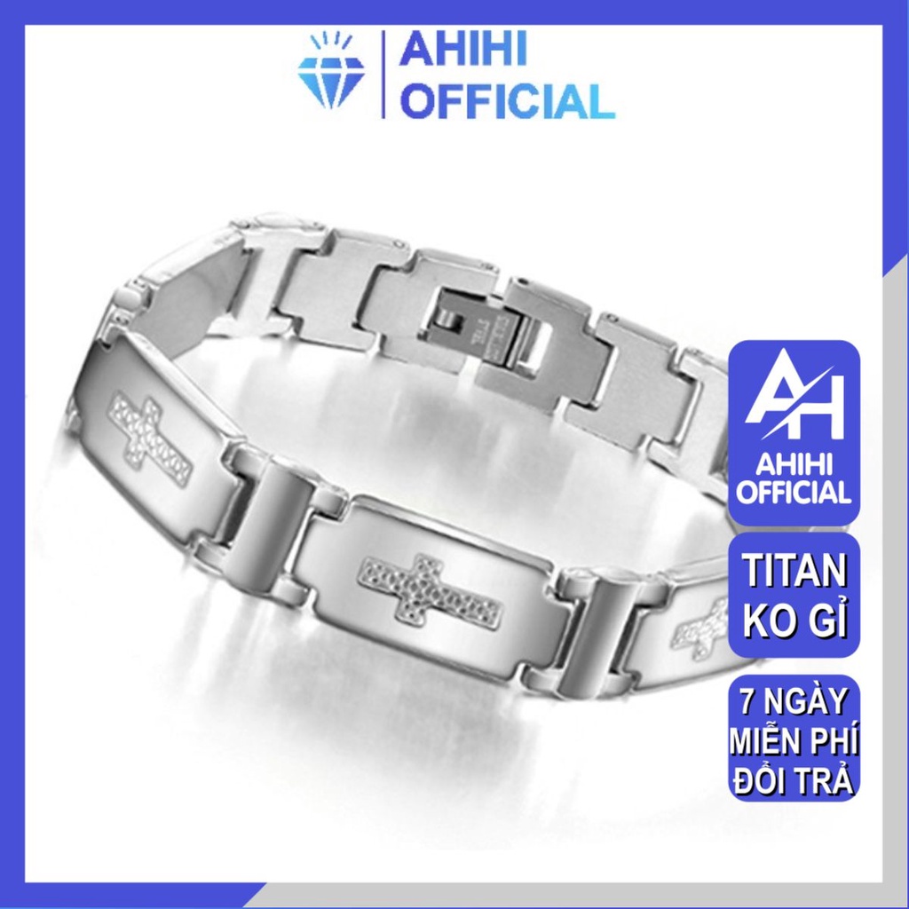 Lắc tay titan nam cao cấp đẹp sang trọng titan thép không gỉ kiểu chạm thánh giá ahihi.official màu trắng PTLTNA97