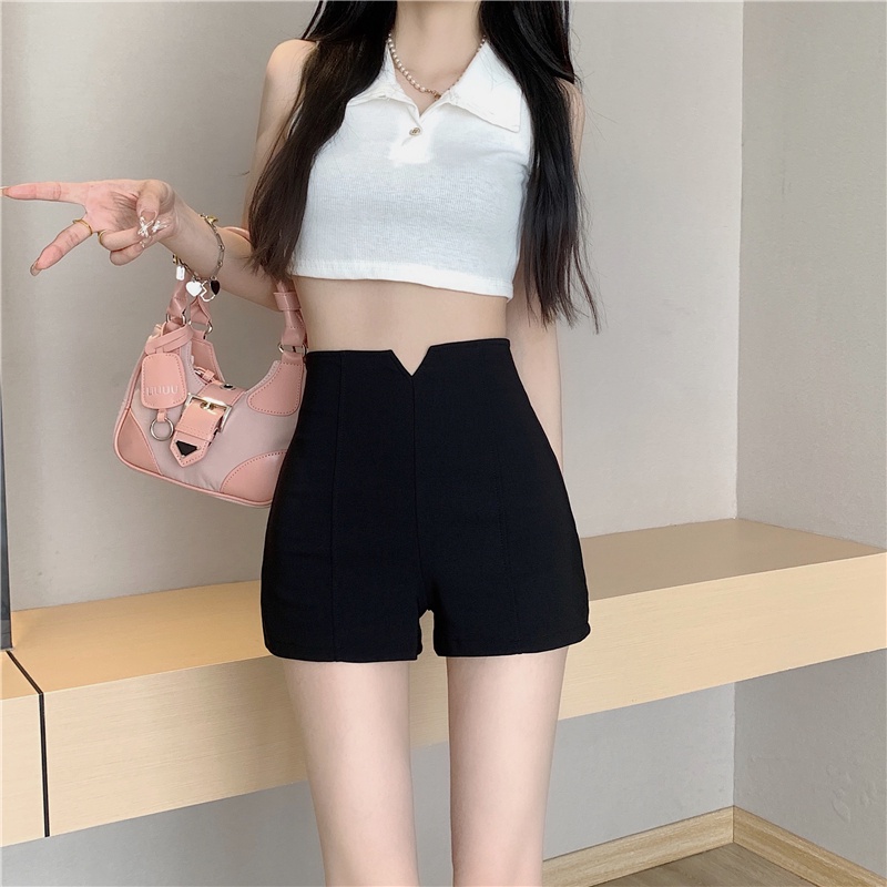 Lalisas Quần Short Nữ Lưng Cao Dáng Chữ A Màu Đen Phong Cách Hàn Quốc Quyến Rũ