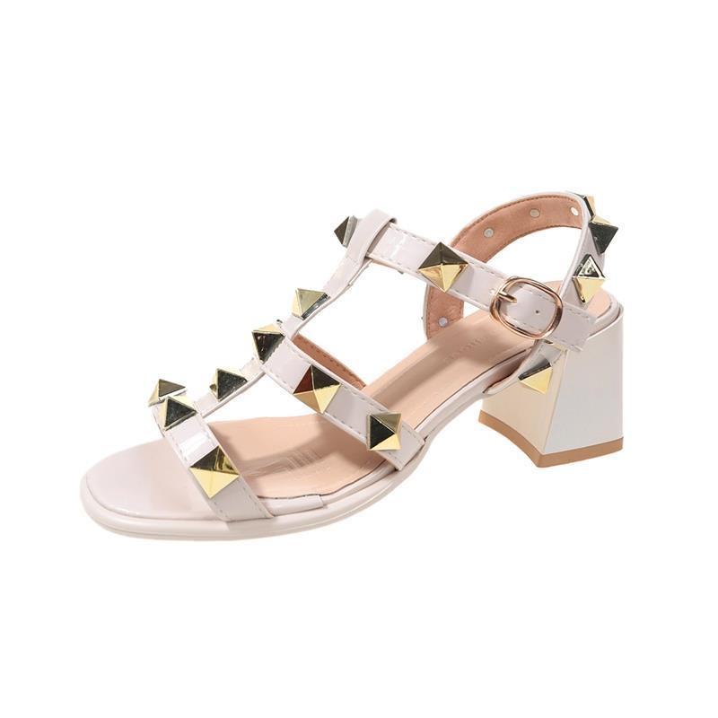 Giày Sandal Cao Gót Đính Đinh Tán Màu Đen Thời Trang Mùa Hè Dành Cho Nữ