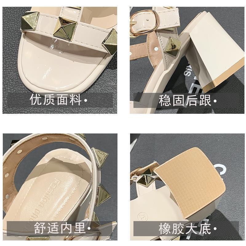 Giày Sandal Cao Gót Đính Đinh Tán Màu Đen Thời Trang Mùa Hè Dành Cho Nữ