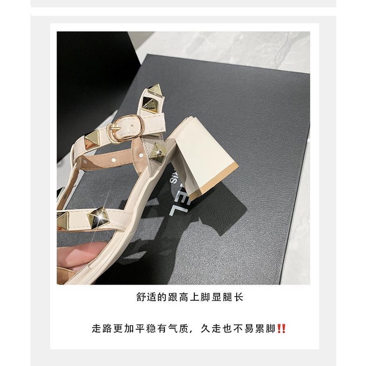 Giày Sandal Cao Gót Đính Đinh Tán Màu Đen Thời Trang Mùa Hè Dành Cho Nữ