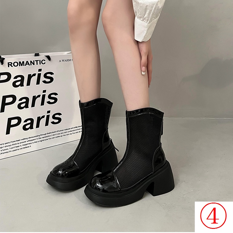 Giày Bốt Martin Phối Lưới Thoáng Khí Mũi Vuông Thời Trang Mùa Hè 2023 Mới Cho Nữ