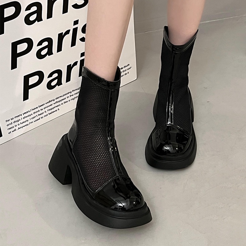 Giày Bốt Martin Phối Lưới Thoáng Khí Mũi Vuông Thời Trang Mùa Hè 2023 Mới Cho Nữ