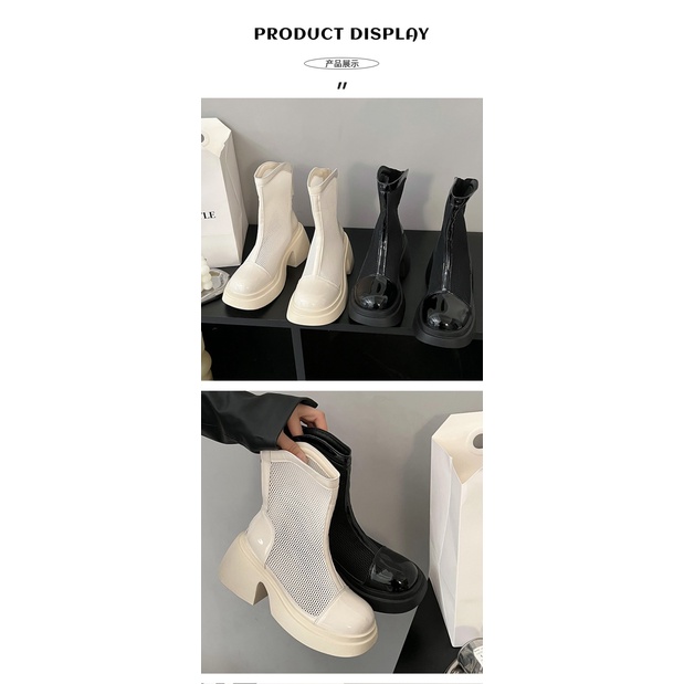 Giày Bốt Martin Phối Lưới Thoáng Khí Mũi Vuông Thời Trang Mùa Hè 2023 Mới Cho Nữ