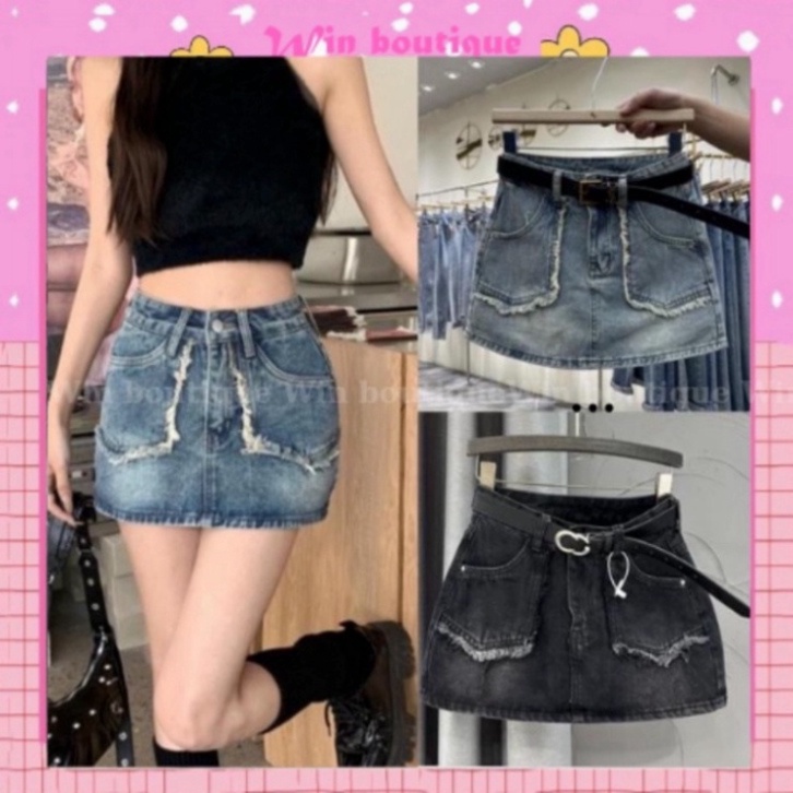 Chân váy jeans túi nhọn viền cắt tua siêu xinh ảnh cận chất Hot Trend | BigBuy360 - bigbuy360.vn