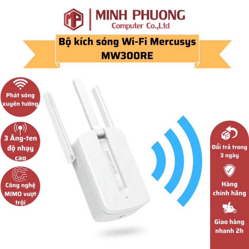 BỘ KÍCH SÓNG  Wifi MERCUSYS MW300RE 3 RÂU - Bộ Kích Sóng 4G