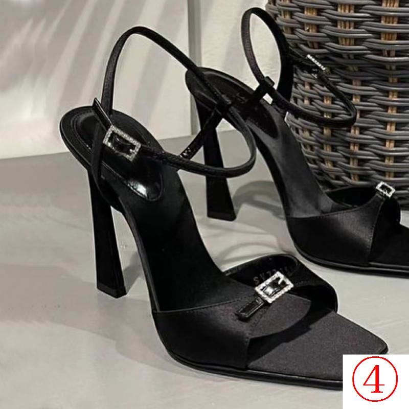 Giày Cao Gót Mũi Vuông Đính Đá Màu Đen Thời Trang Xuân 2023 Sang Trọng Cho Nữ