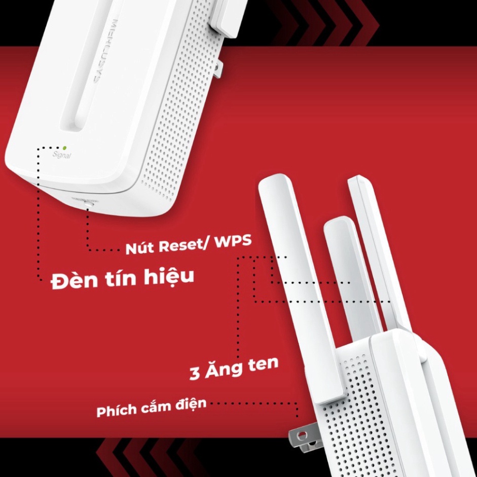 Bộ kích sóng wifi 3 râu Mercusys (wireless 300Mbps) cực mạnh, Cục thu phát hút mở rộng sóng wifi chính hãng VDS shop | BigBuy360 - bigbuy360.vn