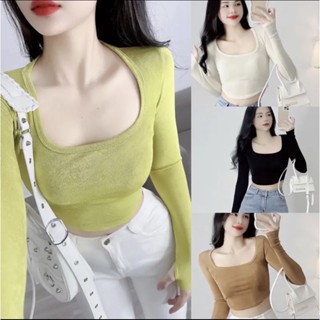    M31   Áo Cổ U Tay Dài Xỏ Ngón Dáng Áo Ngắn Trên Rốn Vải Co Giãn   40 _ 55kg   Bigsize 