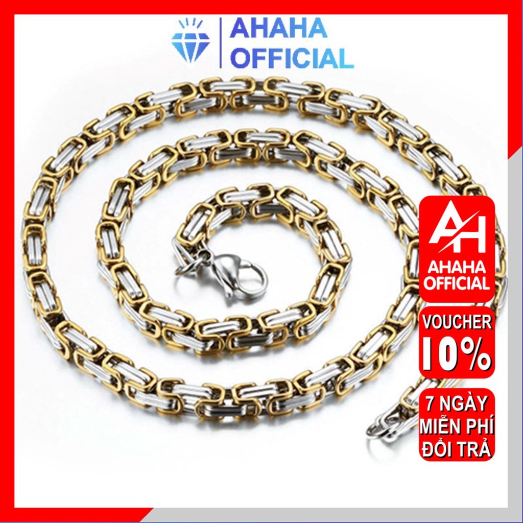 Dây chuyền nam inox thời trang kiểu ziczac ahaha.officical kích cỡ 5mm màu trắng mạ vàng PTDCNA17