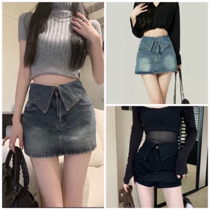 Chân váy jean cạp gập màu xanh, màu khói dáng thon cao siêu đẹp hot trend | BigBuy360 - bigbuy360.vn