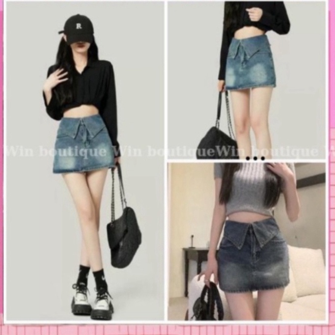 Chân váy jean cạp gập màu xanh, màu khói dáng thon cao siêu đẹp hot trend | BigBuy360 - bigbuy360.vn