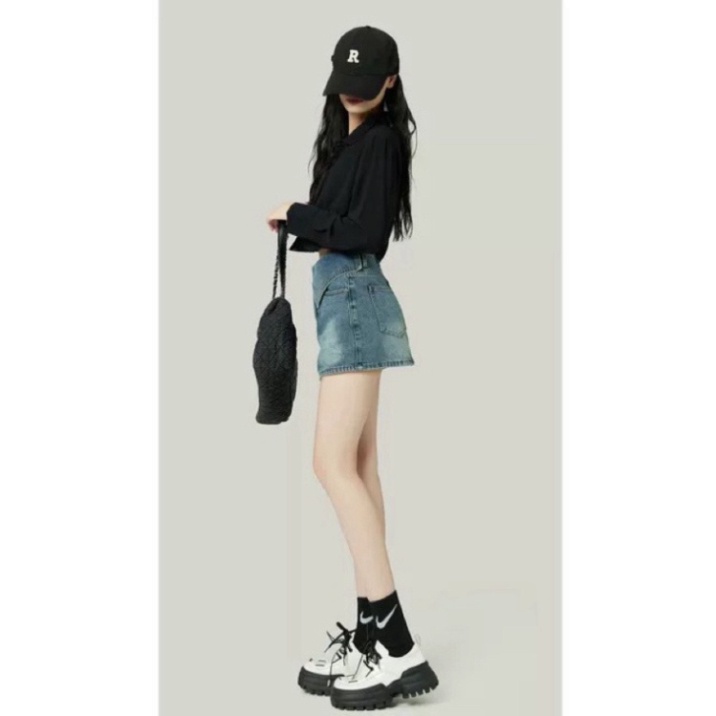 Chân váy jean cạp gập màu xanh, màu khói dáng thon cao siêu đẹp hot trend | BigBuy360 - bigbuy360.vn