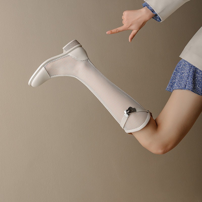 Giày Bốt Lưới Rỗng Cổ Cao Đến Đầu Gối Thời Trang Mùa Hè 2022 Kiểu Mới Phong Cách Retro