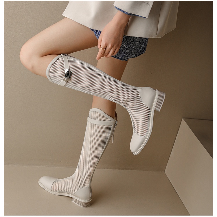 Giày Bốt Lưới Rỗng Cổ Cao Đến Đầu Gối Thời Trang Mùa Hè 2022 Kiểu Mới Phong Cách Retro