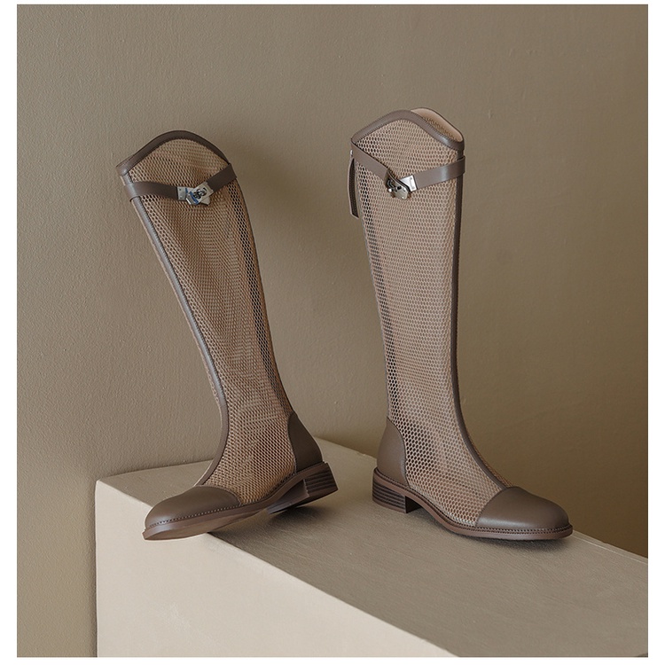 Giày Bốt Lưới Rỗng Cổ Cao Đến Đầu Gối Thời Trang Mùa Hè 2022 Kiểu Mới Phong Cách Retro