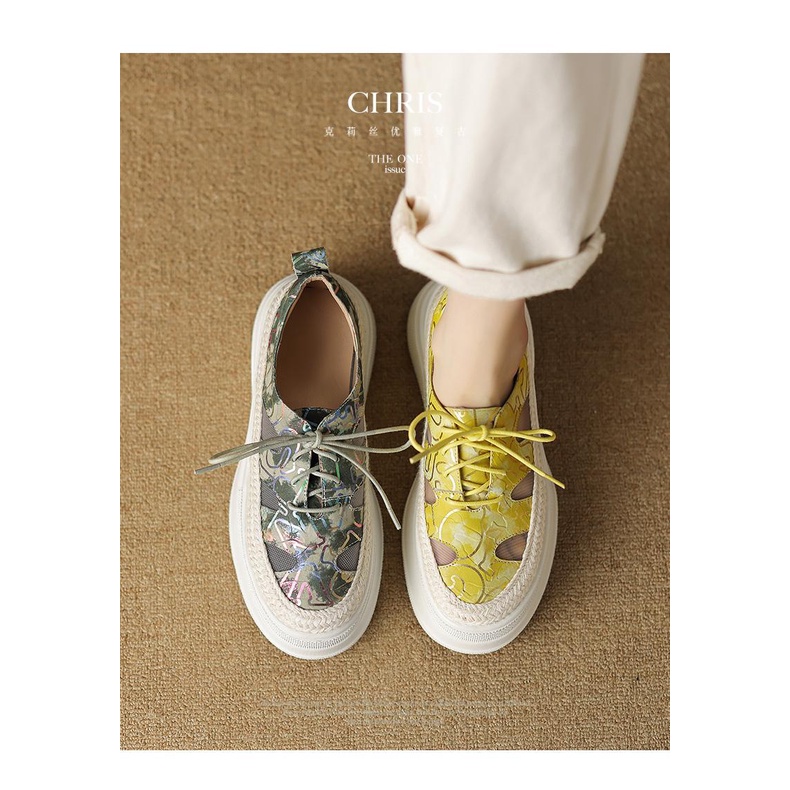 Giày Lười Đế Dày Phối Lưới Thoáng Khí Thời Trang Mùa Hè 2023 Phong Cách Mới Cho Nữ