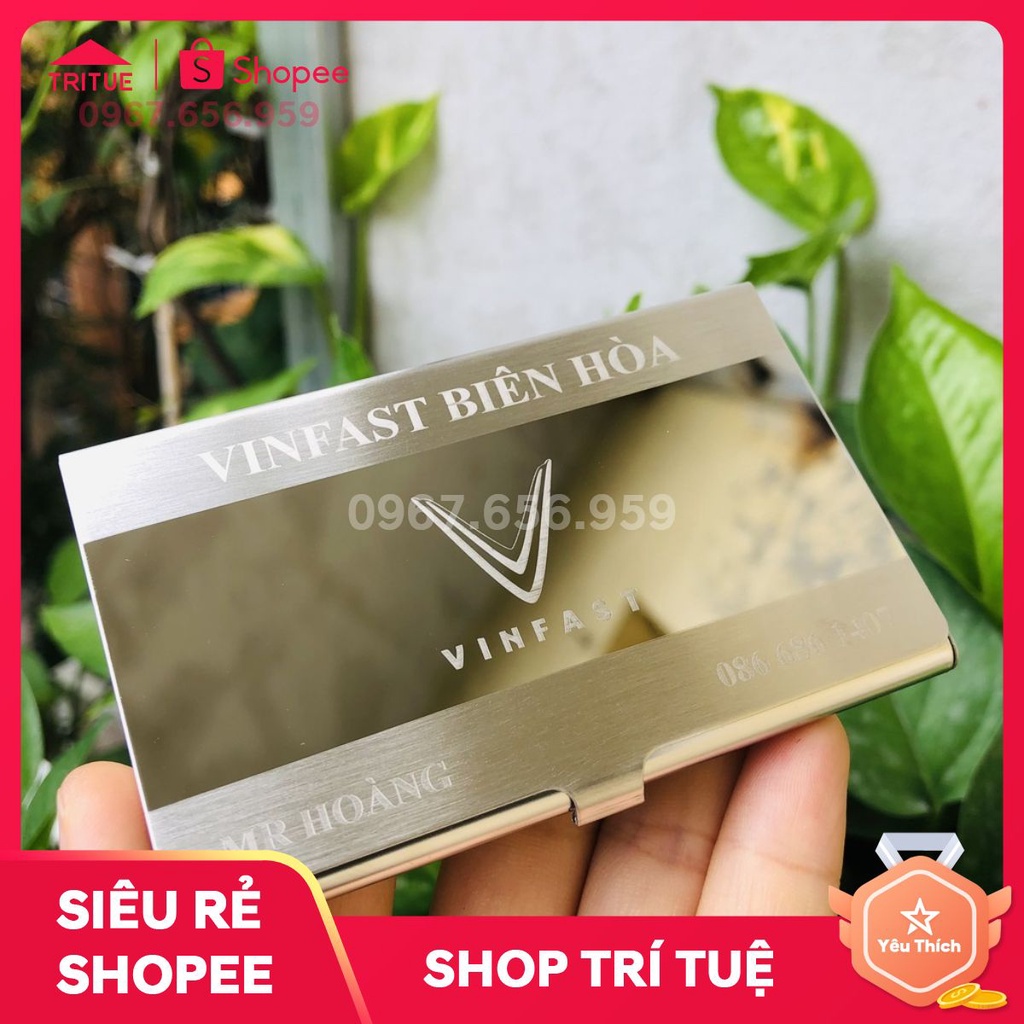 [Miễn Phí Ship - Khắc Tên/Logo Theo Yêu Cầu] Hộp Đựng Name Card Inox Hoa Văn Vân Kẻ Ngang NC063- Trí Tuệ