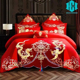 Bộ chăn ga gối chăn cotton bộ 4 món cưới cotton nguyên chất vỏ chăn lớn màu đỏ
