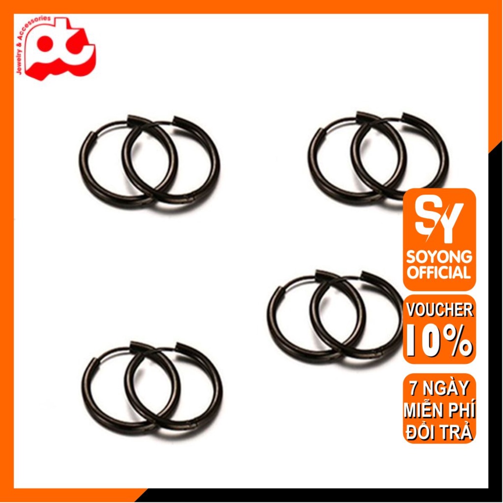 Bông tai nam inox đẹp cao cấp kiểu khoen tròn soyong màu đen thép không gỉ PTBTNA157