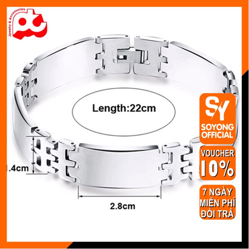 Lắc tay nam inox thời trang kiểu bảng trơn to soyong kích cỡ 13mm màu trắng thép không gỉ PTLTNA99