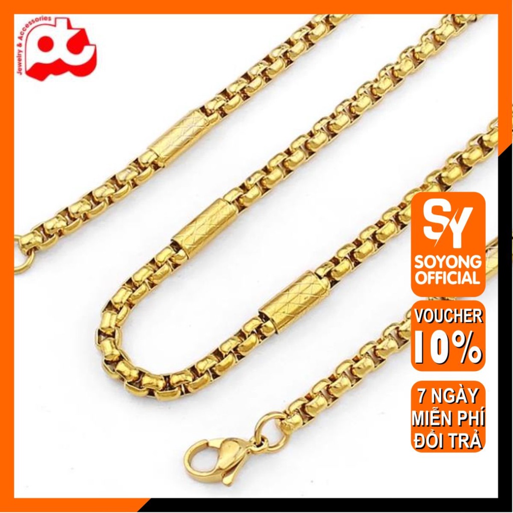 Dây chuyền nam inox thời trang kiểu bọc khoanh chạm họa tiết chéo soyong kích cỡ 4mm trắng mạ vàng cách điệu PTDCNA165