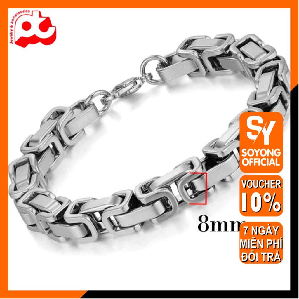 Lắc tay nam inox cao cấp thời trang rẻ đẹp cá tính soyong kích cỡ 8mm màu trắng thép không gỉ PTLTNA25