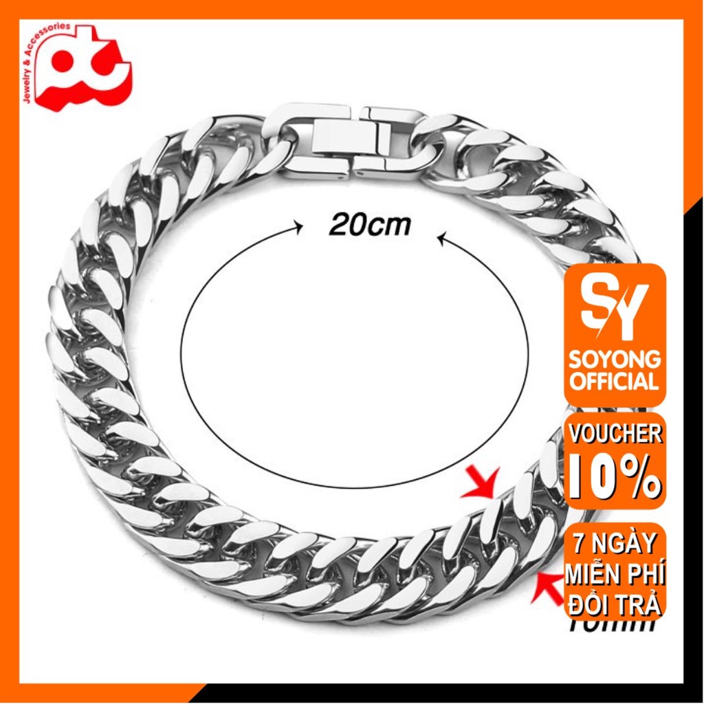 Lắc tay nam inox cao cấp thời trang rẻ đẹp kiểu lặc đôi khóa bộ cao cấp soyong cỡ 10mm màu trắng thép không gỉ PTLTNA15