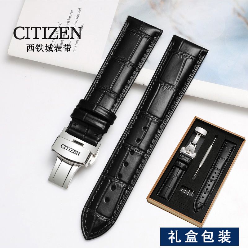 4/22☆Dây Đeo Đồng Hồ Bằng Da Bò Thật Chống Mòn & Mồ Hôi Có Cánh Thiên Thần Cho Citizen