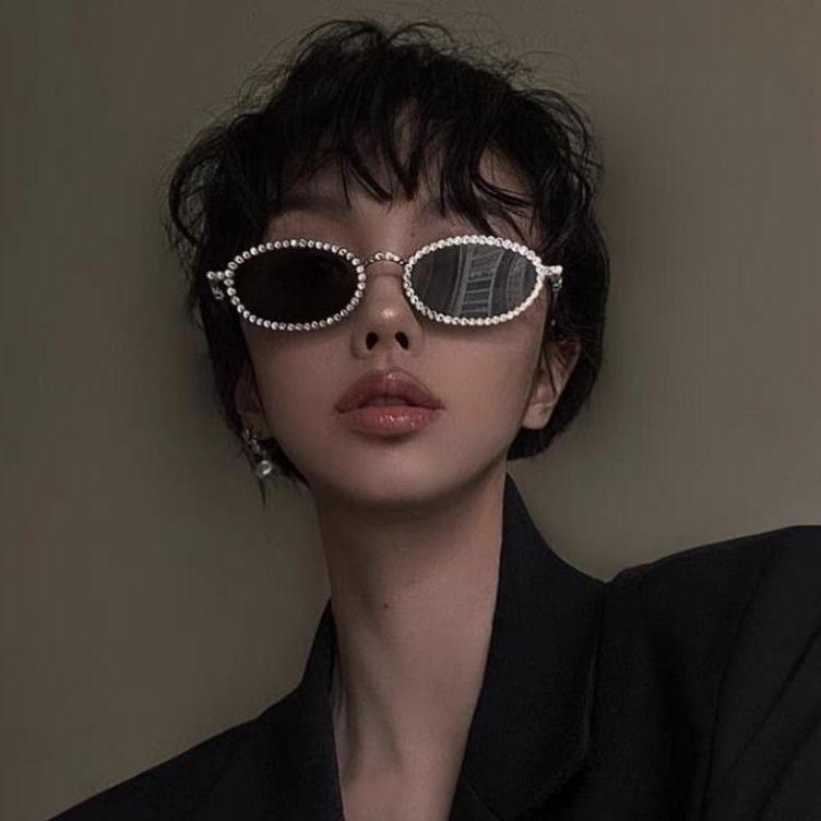 Kính Mát Gọng oval Đính Đá Thời Trang Cho Nữ