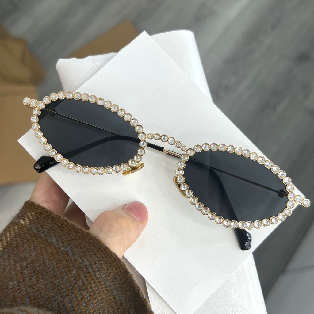 Kính Mát Gọng oval Đính Đá Thời Trang Cho Nữ