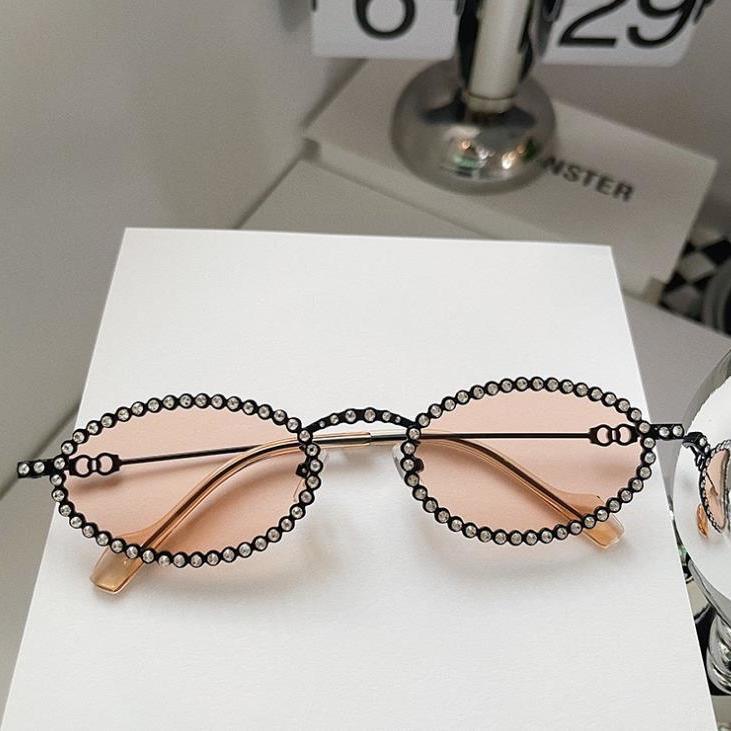Kính Mát Gọng oval Đính Đá Thời Trang Cho Nữ