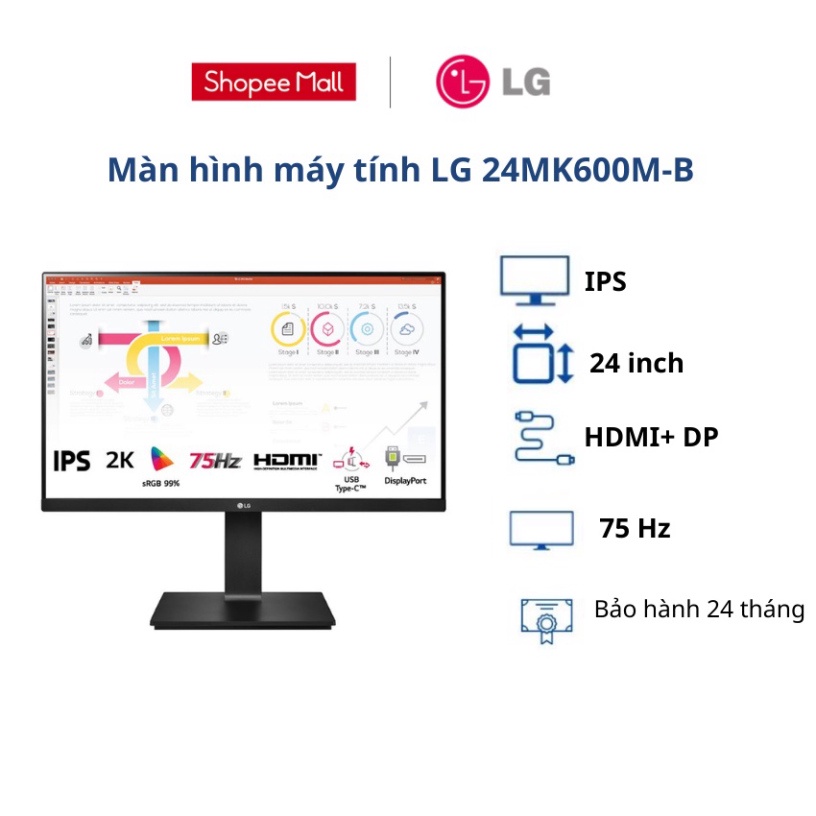 Màn hình máy tính LG 24MK600M-B/ 24 inch FHD/ IPS/ AMD FreeSync/ 75Hz/ HDMI/ D-Sub/ 2Yrs